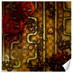 Noble Steampunk Design, Clocks And Gears With Floral Elements Canvas 12  X 12   by FantasyWorld7