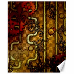 Noble Steampunk Design, Clocks And Gears With Floral Elements Canvas 16  X 20   by FantasyWorld7