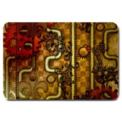 Noble Steampunk Design, Clocks And Gears With Floral Elements Large Doormat  by FantasyWorld7