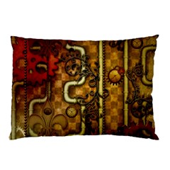 Noble Steampunk Design, Clocks And Gears With Floral Elements Pillow Case by FantasyWorld7