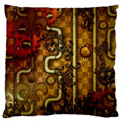 Noble Steampunk Design, Clocks And Gears With Floral Elements Large Cushion Case (one Side) by FantasyWorld7