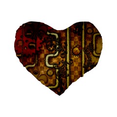 Noble Steampunk Design, Clocks And Gears With Floral Elements Standard 16  Premium Heart Shape Cushions