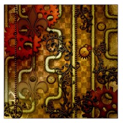 Noble Steampunk Design, Clocks And Gears With Floral Elements Large Satin Scarf (square) by FantasyWorld7