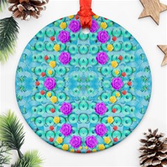 Season For Roses And Polka Dots Round Ornament (two Sides)