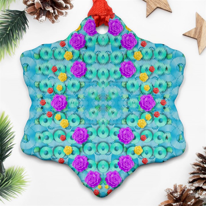 Season For Roses And Polka Dots Snowflake Ornament (Two Sides)