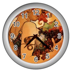 Alfons Mucha   Fruit Wall Clocks (silver)  by NouveauDesign