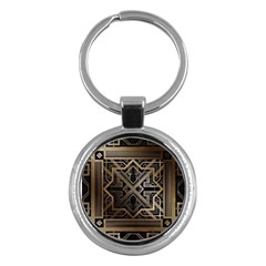 Gold Metallic And Black Art Deco Key Chains (round)  by NouveauDesign