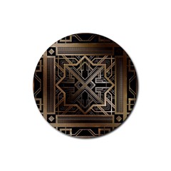 Gold Metallic And Black Art Deco Rubber Coaster (round)  by NouveauDesign