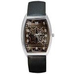 Gold metallic and black art deco Barrel Style Metal Watch Front