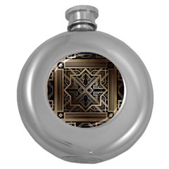 Gold Metallic And Black Art Deco Round Hip Flask (5 Oz) by NouveauDesign