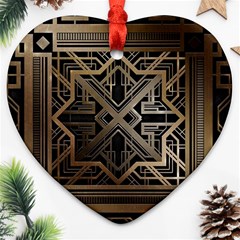 Gold Metallic And Black Art Deco Heart Ornament (two Sides) by NouveauDesign