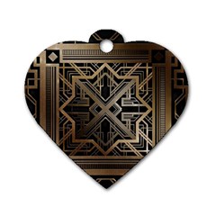 Gold Metallic And Black Art Deco Dog Tag Heart (one Side) by NouveauDesign