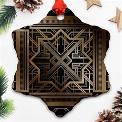 Gold Metallic And Black Art Deco Snowflake Ornament (two Sides) by NouveauDesign