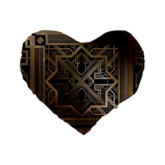 Gold Metallic And Black Art Deco Standard 16  Premium Heart Shape Cushions by NouveauDesign