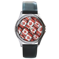 Canadian Flag Motif Pattern Round Metal Watch by dflcprints