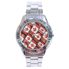 Canadian Flag Motif Pattern Stainless Steel Analogue Watch by dflcprints