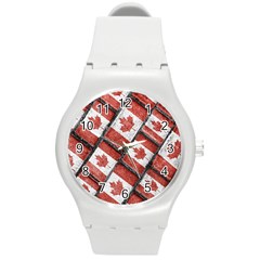 Canadian Flag Motif Pattern Round Plastic Sport Watch (m) by dflcprints