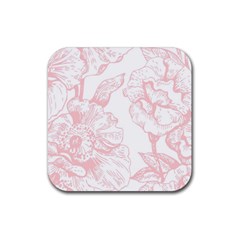 Vintage Pink Floral Rubber Coaster (square)  by NouveauDesign