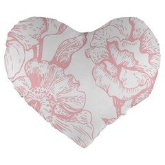 Vintage Pink Floral Large 19  Premium Flano Heart Shape Cushions by NouveauDesign