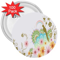 Wreaths Sexy Flower Star Leaf Rose Sunflower Bird Summer 3  Buttons (100 Pack)  by Mariart