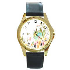 Wreaths Sexy Flower Star Leaf Rose Sunflower Bird Summer Round Gold Metal Watch by Mariart