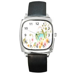 Wreaths Sexy Flower Star Leaf Rose Sunflower Bird Summer Square Metal Watch by Mariart