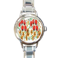 Flower Floral Red Yellow Leaf Green Sexy Summer Round Italian Charm Watch by Mariart