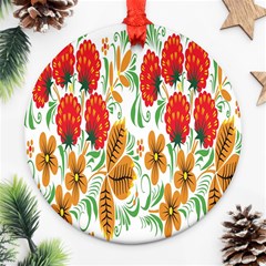 Flower Floral Red Yellow Leaf Green Sexy Summer Ornament (round) by Mariart