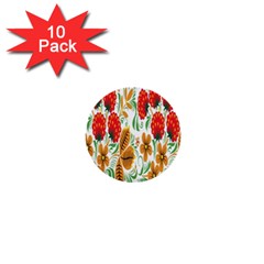 Flower Floral Red Yellow Leaf Green Sexy Summer 1  Mini Buttons (10 Pack)  by Mariart