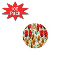 Flower Floral Red Yellow Leaf Green Sexy Summer 1  Mini Buttons (100 Pack)  by Mariart