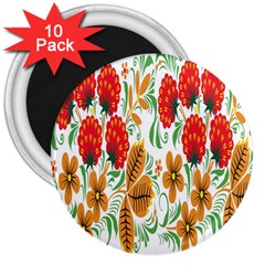 Flower Floral Red Yellow Leaf Green Sexy Summer 3  Magnets (10 Pack) 