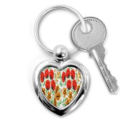 Flower Floral Red Yellow Leaf Green Sexy Summer Key Chains (heart)  by Mariart