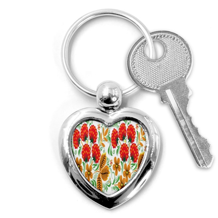 Flower Floral Red Yellow Leaf Green Sexy Summer Key Chains (Heart) 