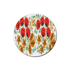 Flower Floral Red Yellow Leaf Green Sexy Summer Rubber Coaster (round)  by Mariart