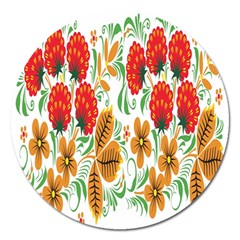 Flower Floral Red Yellow Leaf Green Sexy Summer Magnet 5  (round)