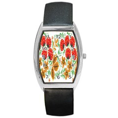 Flower Floral Red Yellow Leaf Green Sexy Summer Barrel Style Metal Watch by Mariart