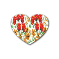 Flower Floral Red Yellow Leaf Green Sexy Summer Rubber Coaster (heart)  by Mariart