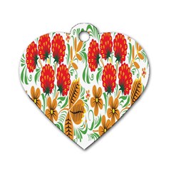 Flower Floral Red Yellow Leaf Green Sexy Summer Dog Tag Heart (one Side) by Mariart