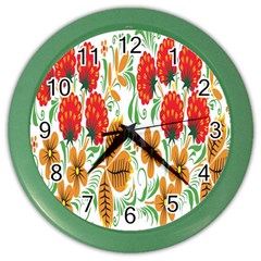 Flower Floral Red Yellow Leaf Green Sexy Summer Color Wall Clocks