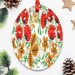 Flower Floral Red Yellow Leaf Green Sexy Summer Oval Filigree Ornament (two Sides)