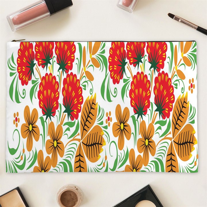 Flower Floral Red Yellow Leaf Green Sexy Summer Cosmetic Bag (XXL) 