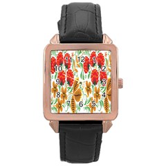 Flower Floral Red Yellow Leaf Green Sexy Summer Rose Gold Leather Watch  by Mariart