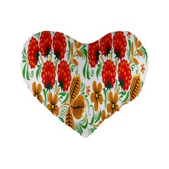 Flower Floral Red Yellow Leaf Green Sexy Summer Standard 16  Premium Flano Heart Shape Cushions