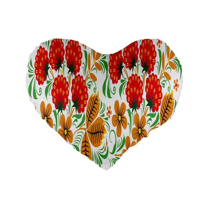 Flower Floral Red Yellow Leaf Green Sexy Summer Standard 16  Premium Flano Heart Shape Cushions