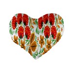 Flower Floral Red Yellow Leaf Green Sexy Summer Standard 16  Premium Flano Heart Shape Cushions Back