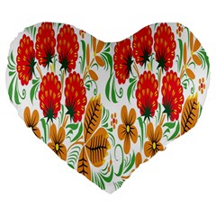 Flower Floral Red Yellow Leaf Green Sexy Summer Large 19  Premium Flano Heart Shape Cushions