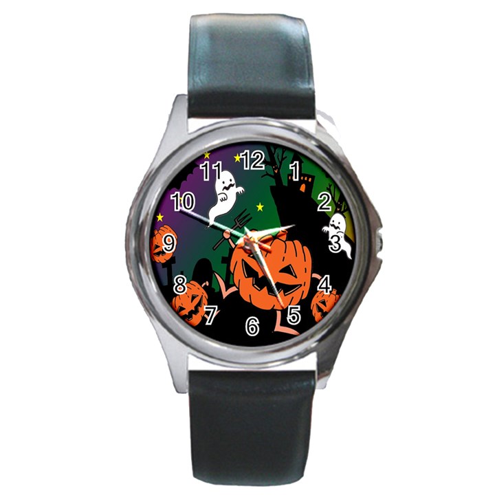 Happy Halloween Round Metal Watch