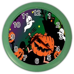 Happy Halloween Color Wall Clocks by Mariart