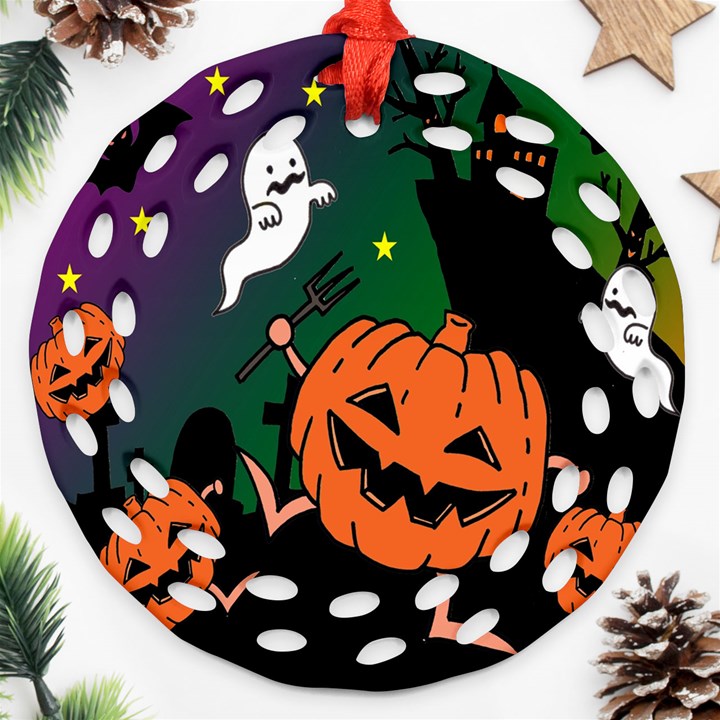 Happy Halloween Ornament (Round Filigree)