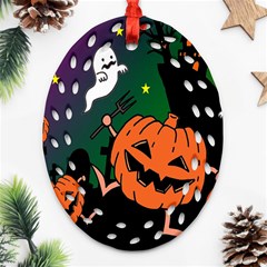 Happy Halloween Oval Filigree Ornament (two Sides)